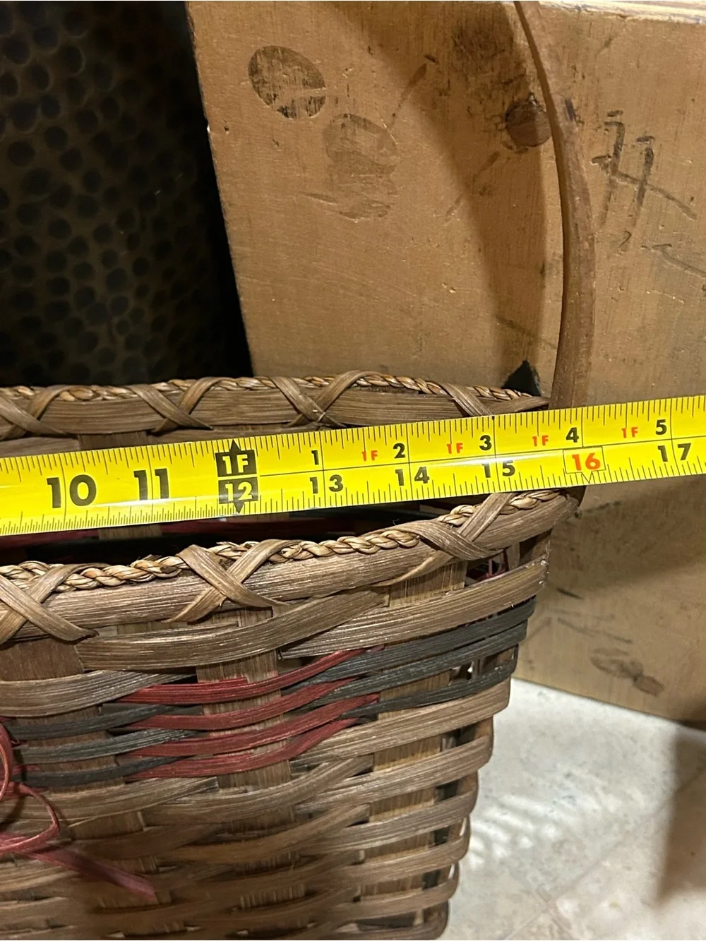 hand-woven wall or door hung wooden splint basket
